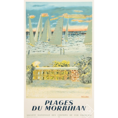 Affiche ancienne de voyage - Brianchon - 1950 - Plages du Morbihan - SNCF - 100,5 par 61,5 cm
