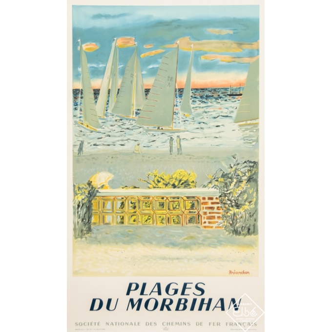 Affiche ancienne de voyage - Brianchon - 1950 - Plages du Morbihan - SNCF - 100,5 par 61,5 cm