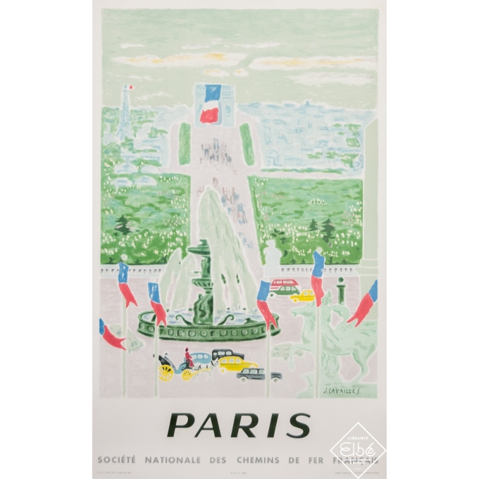 Affiche ancienne de voyage - J.Cavailles - 1957 - Paris - SNCF - 97 par 60,5 cm