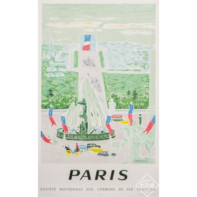 Vintage travel poster - J.Cavailles - 1957 - Paris - SNCF - 38,2 by 23,8 inches Vintage travel poster - J.Cavailles - 1957 - Paris - SNCF - 38,2 by 23,8 inches