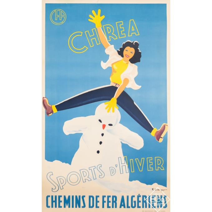 Vintage travel poster - F. Crespo - Circa 1950 - Sports d'Hiver - Chemins de Fer Algériens - 39 by 24,4 inches Vintage travel poster - F. Crespo - Circa 1950 - Sports d'Hiver - Chemins de Fer Algériens - 39 by 24,4 inches
