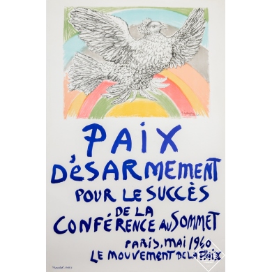 Affiche ancienne d'exposition - Picasso - 1960 - Le Mouvement de la Paix - 120 par 80 cm