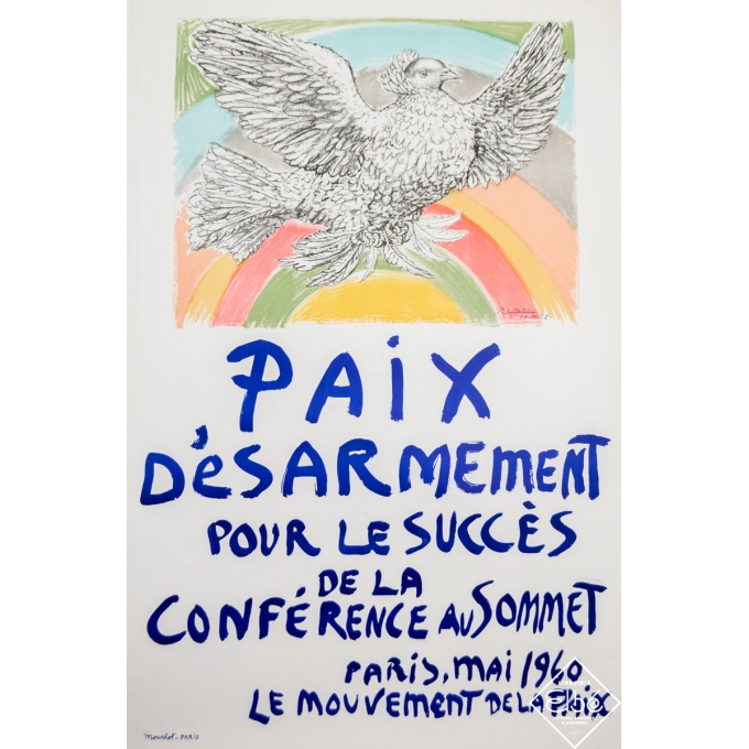 Affiche ancienne d'exposition - Picasso - 1960 - Le Mouvement de la Paix - 120 par 80 cm
