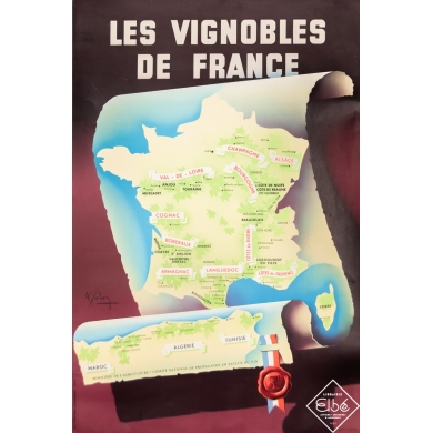 Affiche ancienne de publicité - Solon - Circa 1950 - Les Vignobles de France - 95 par 63 cm