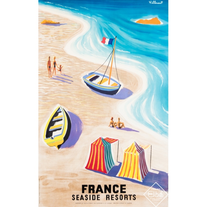 Affiche ancienne de voyage - Villemot - 1955 - France Seaside Resorts - 98 par 62 cm