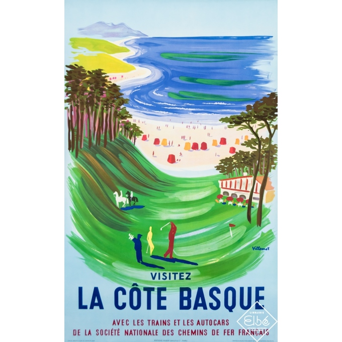 Affiche ancienne de voyage - Villemot - 1955 - Visitez la Côte Basque - 98 par 62 cm