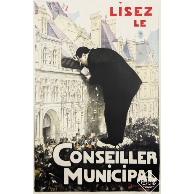 Affiche ancienne de publicité - André Devambez - Circa 1920 - Lisez Le - Conseiller Municipal - 120 par 79 cm