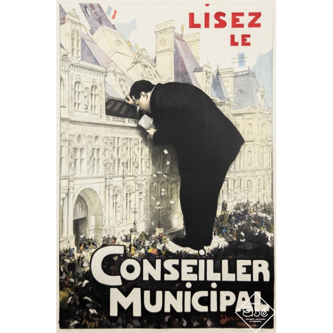 Affiche ancienne de publicité - André Devambez - Circa 1920 - Lisez Le - Conseiller Municipal - 120 par 79 cm