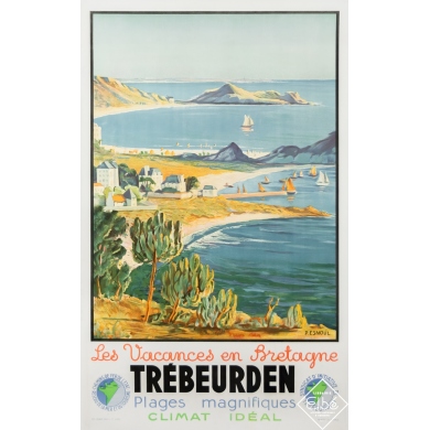 Vintage travel poster - P. Esnoul - Circa 1930 - Trébeurden - Les Vacances en Bretagne - 39,4 by 24,8 inches