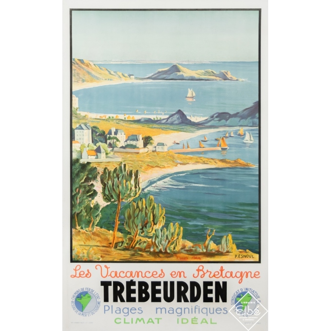 Affiche ancienne de voyage - P. Esnoul - Circa 1930 - Trébeurden - Les Vacances en Bretagne - 100 par 63 cm