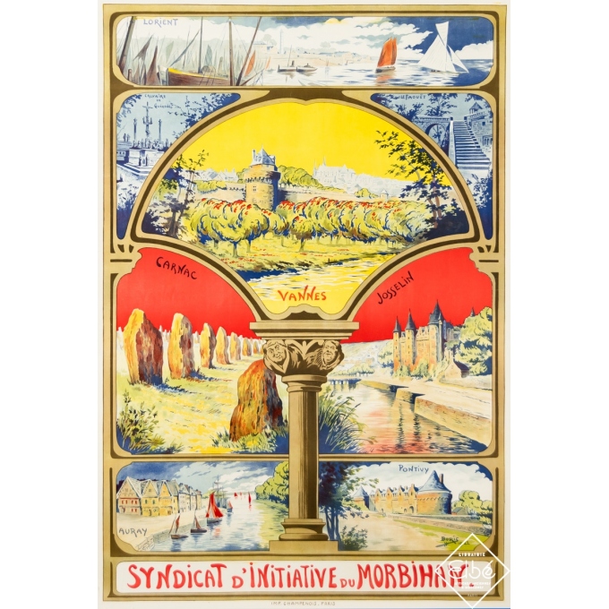 Affiche ancienne de voyage - Boris - 1922 - Syndicat d'Initiative du Morbihan - 100 par 71 cm