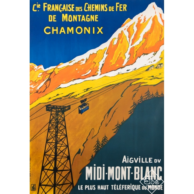 Vintage travel poster - Circa 1925 - Chamonix - Aiguille du Midi Mont-Blanc - 40,9 by 29,9 inches