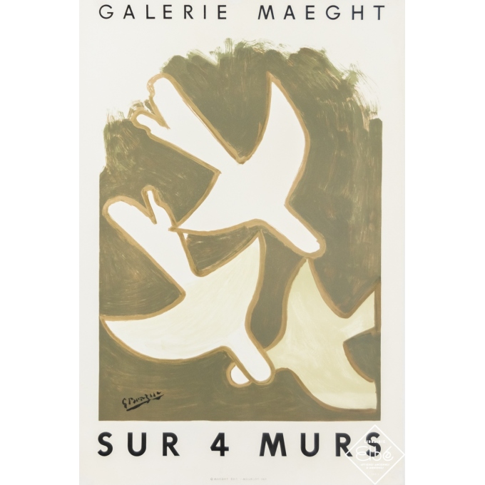 Affiche ancienne d'exposition - Georges Braque - 1954 - Galerie Maeght - Sur 4 Murs - 71,5 par 48,5 cm