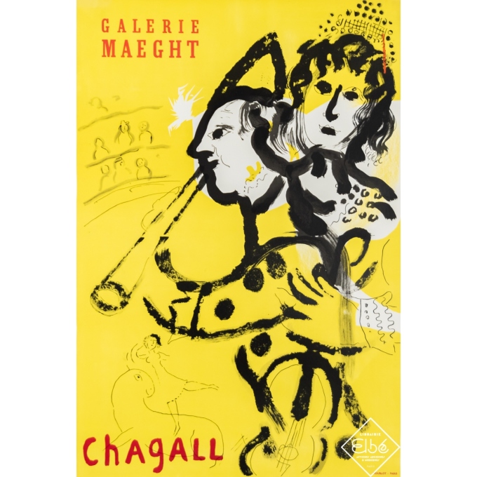 Affiche ancienne d'exposition - Chagall - Circa 1950 - Galerie Maeght - Chagall - 70 par 48 cm