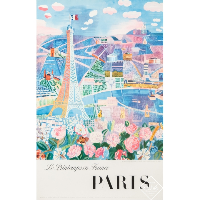 Affiche ancienne de voyage - Raoul Dufy - 1958 - Le Printemps en France - Paris - 99 par 63 cm