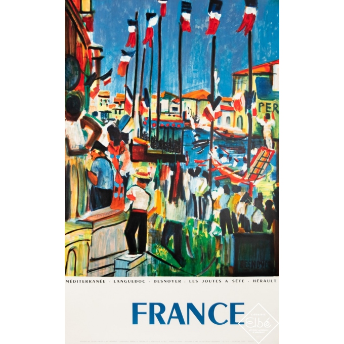 Vintage travel poster - Desnoyer - 1960 - Les Joutes à Sète - Hérault - France - 39 by 24,4 inches