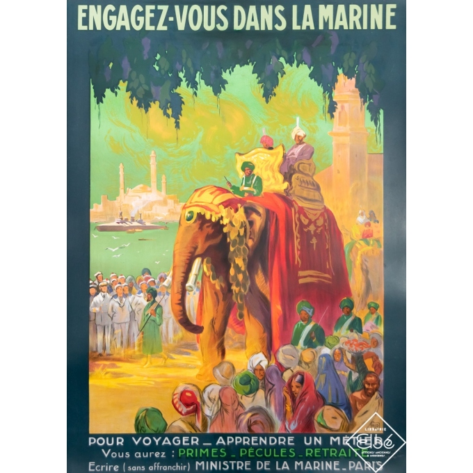 Vintage travel poster - Charles Jean Hallo - Alo - Circa 1925 - Engagez-vous dans la Marine - 41,5 by 29,9 inches