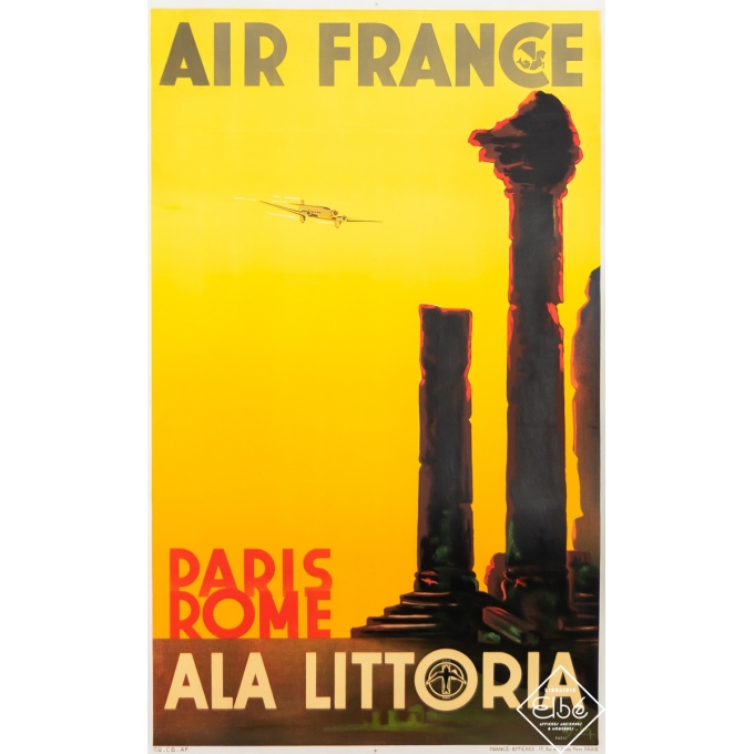 Affiche ancienne de voyage - Solon - 1938 - Air France - Paris Rome Ala Littoria - 100 par 62 cm