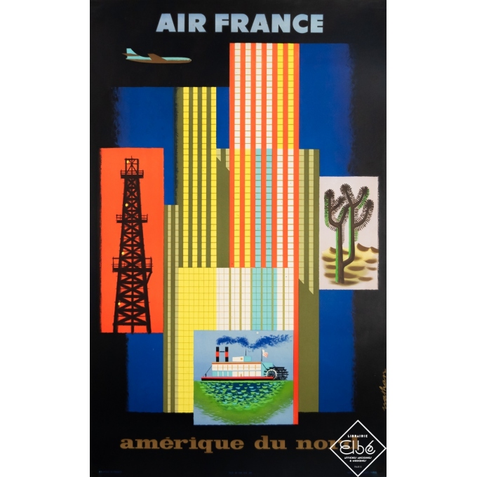 Vintage travel poster - Nathan - 1958 - Air France - Amérique du Nord - 39,6 by 24,8 inches