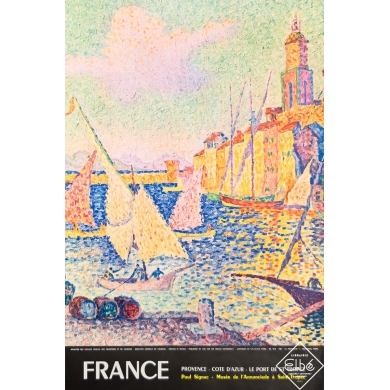 Affiche ancienne de voyage - Signac - 1958 - France - Provence - Côte d'Azur - Le Port de Saint Tropez - 60 par 40 cm