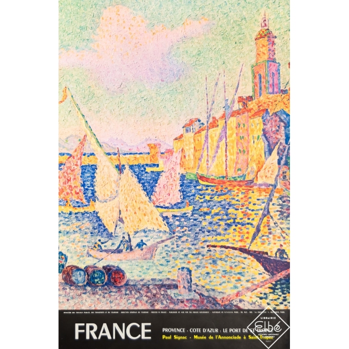 Affiche ancienne de voyage - Signac - 1958 - France - Provence - Côte d'Azur - Le Port de Saint Tropez - 60 par 40 cm