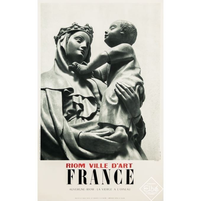 Affiche ancienne de voyage - Ph. Bandy - Circa 1960 - Riom - Ville d'Art - France - 99 par 63 cm