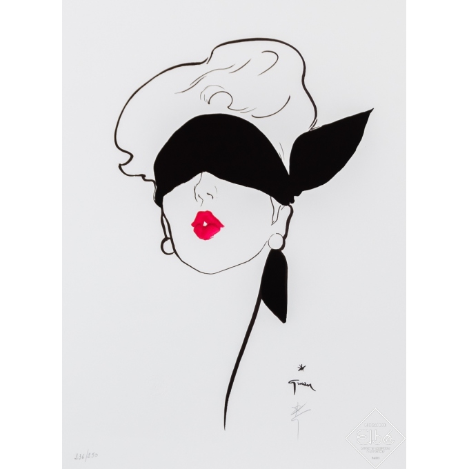 Affiche ancienne - La Femme au bandeau - Le Rouge Baiser - René Gruau - Circa 1960 - 57.5 par 42.5 cm