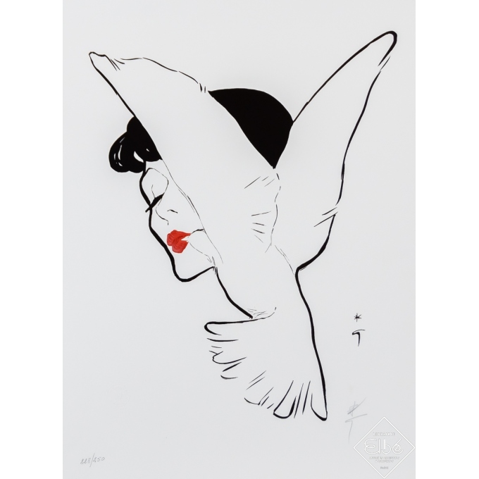 Affiche ancienne de publicité - Femme à l'oiseau - René Gruau - Circa 1960 - 57 par 42 cm