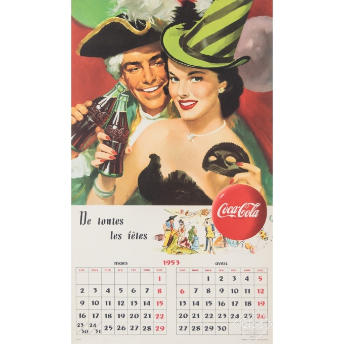 Vintage advertisement poster - Coca Cola calendrier - 1953 - 22 by 13.4 inches