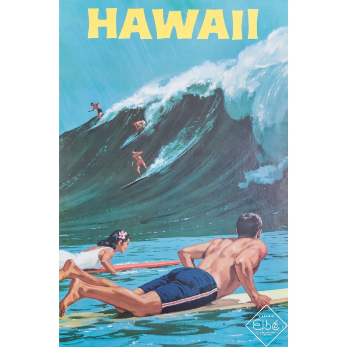 Vintage travel poster - Hawaii - Surf - Chas. Allen - Circa 1955 - 37.4 by 25.4 inches