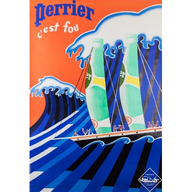 Affiche ancienne de publicité - Perrier C'est Fou - Sailing - Villemot - 1981 - 200 par 118.5 cm