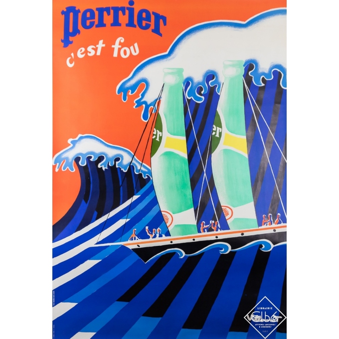 Vintage advertisement poster - Perrier C'est Fou - Sailing - Villemot - 1981 - 78.7 by 46.7 inches