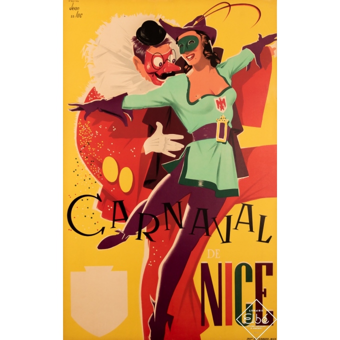 Affiche ancienne de publicité - Carnaval de Nice - Jean-Luc - 1955 - 98.5 par 62 cm
