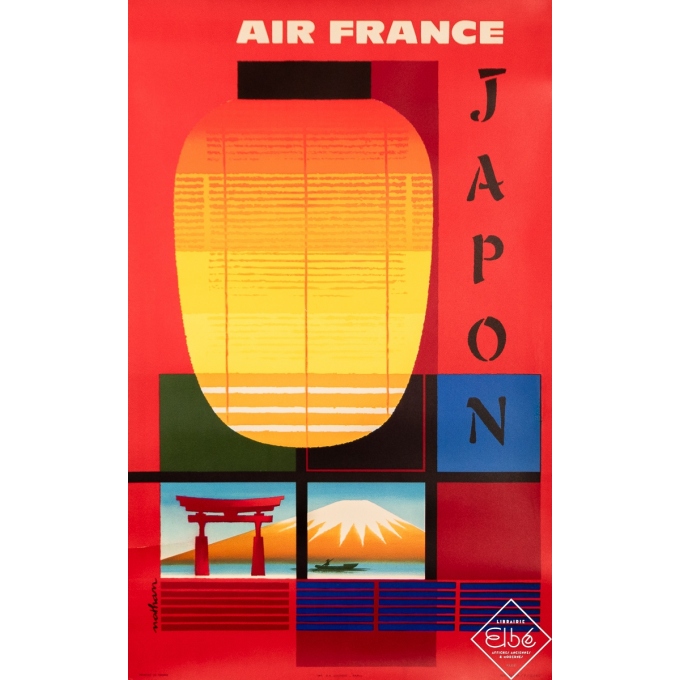 Affiche ancienne de voyage - Air France - Japon - Nathan - 1964 - 99.5 par 62.5 cm