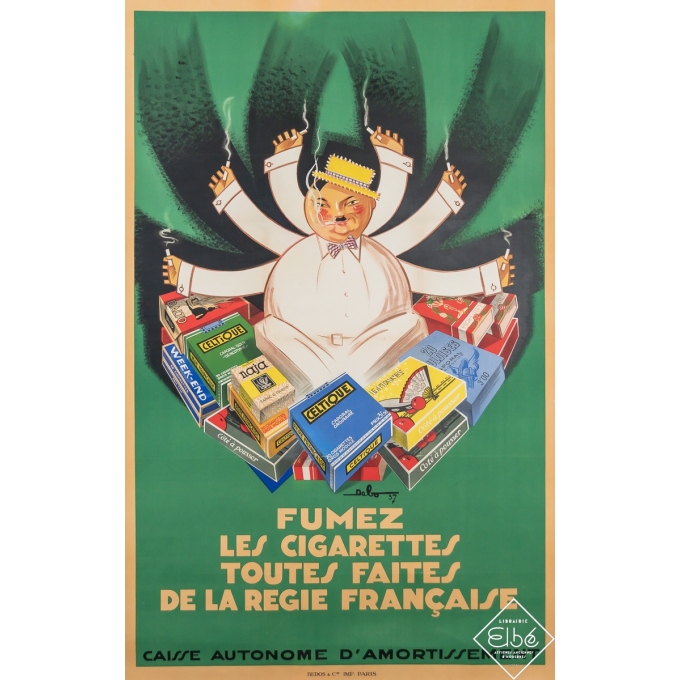 Affiche ancienne de publicité - Fumez les cigarettes toutes faites de la régie française - Dabo - 1937 - 151 par 94.5 cm