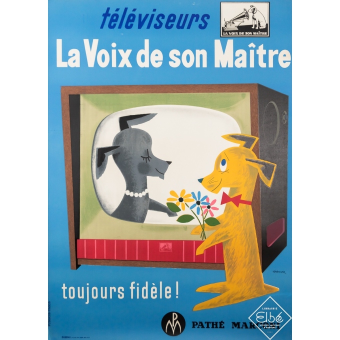 Affiche ancienne de publicité - La Voix de son Maître - Téléviseurs - Vernier - Circa 1955 - 159 par 114.5 cm