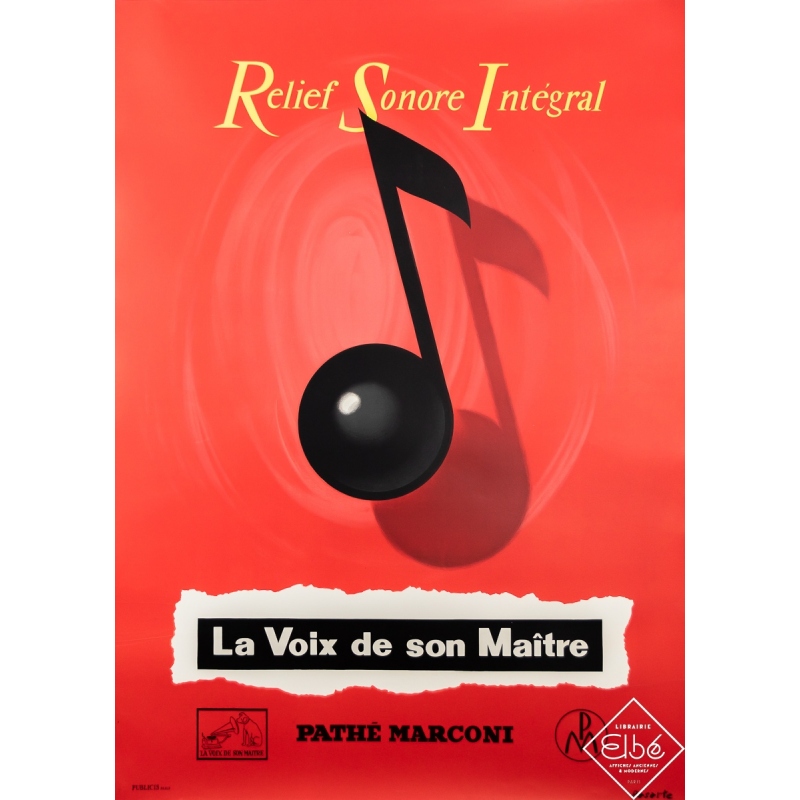 Affiche ancienne de publicité - La voix de son Maître - Relief Sonore Intégral - Bosorte - Circa 1955 - 158 par 113 cm