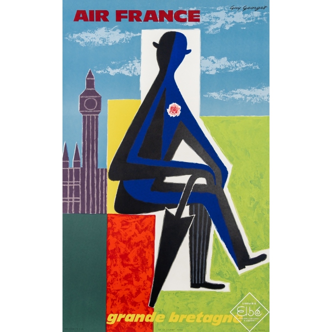Affiche ancienne de voyage - Air France - Grande Bretagne - Guy Georget - 1962 - 99 par 62 cm