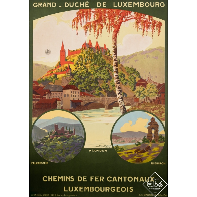 Affiche ancienne de voyage - Chemins de Fer Cantonaux Luxembourgeois - Geo Dorival - 1913 - 106.5 par 75.5 cm