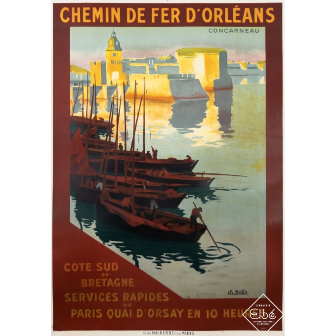 Affiche ancienne de voyage - Chemins de Fer d'Orléans - Bretagne - Concarneau - Ch. Hallo - 1919 - 104.5 par 74.5 cm