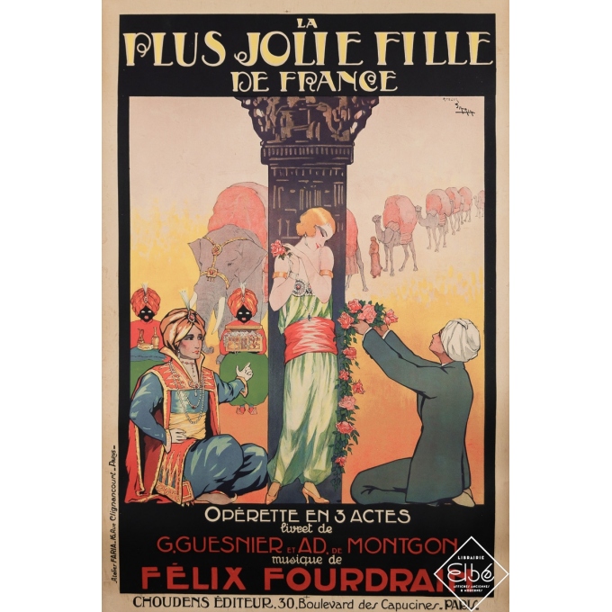 Affiche ancienne de publicité - La plus jolie fille de France - Opérette - Atelier Faria - Circa 1920 - 120 par 80 cm