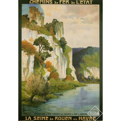 Affiche ancienne de voyage - La Seine de Rouen au Havre - Julien Lacaze - 1911 - 105 par 74 cm