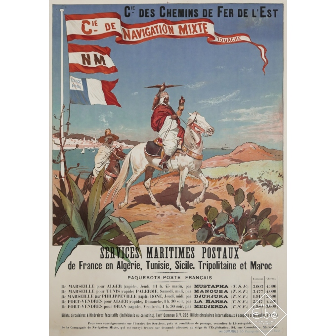 Affiche ancienne de voyage - Services Maritimes Postaux - Touache - Geo Stott - Circa 1910 - 106 par 76.5 cm
