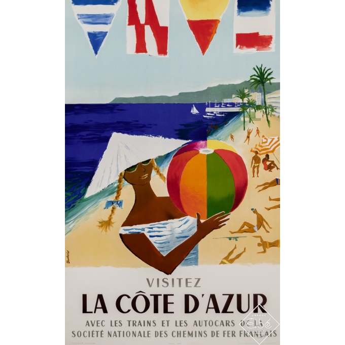 Affiche ancienne de voyage - Visitez la Côte d'Azur - SNCF - Dubois - 1957 - 100 par 62 cm