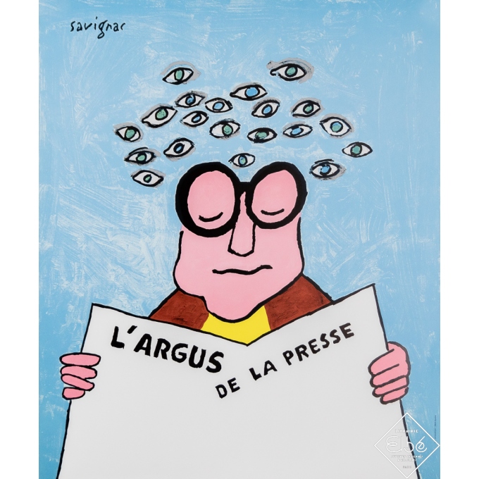 Affiche ancienne de publicité - L'argus de la presse - Savignac - Circa 2000 - 58 par 49 cm