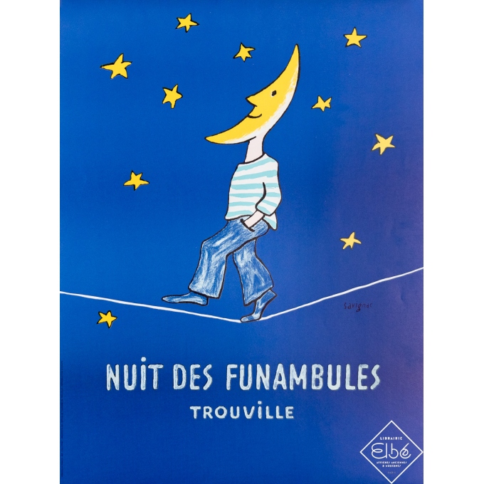 Affiche ancienne de voyage - Nuit des Funambules - Trouville - Savignac - 1985 - 64 par 48 cm