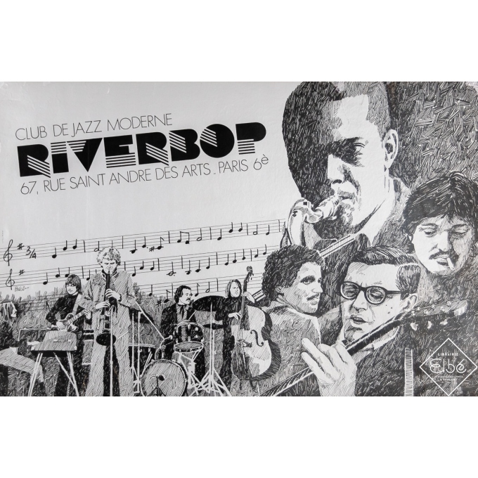 Sérigraphie originale - Riverbop - Club de Jazz Moderne - B. de D. - Circa 1970 - 40 par 60 cm