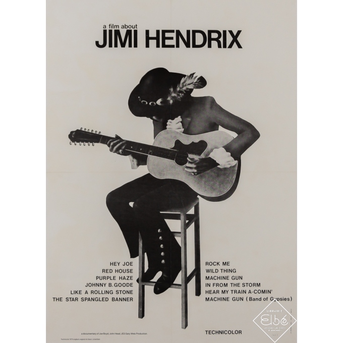 Affiche ancienne originale - Jimi Hendrix (film) -  - 1974 - 79 par 57 cm