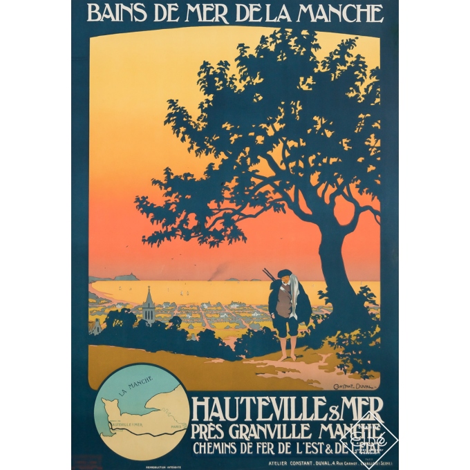 Affiche ancienne de voyage - Bains de Mer de la Manche - Hauteville sur Mer - Constant Duval - Circa 1910 - 103 par 73 cm