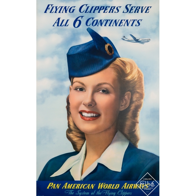 Vintage travel poster - Flying Clippers Serve All 6 Continents - Pan American World Airways - 1959 - 39.8 by 25.2 inches
